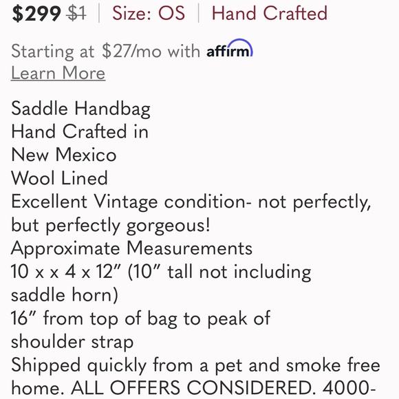 Saddle Handbag Hand Crafted in New Mexico Wool Lined - Picture 3 of 16